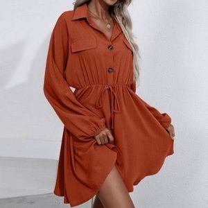 NWT doublju burnt rust orange button dress